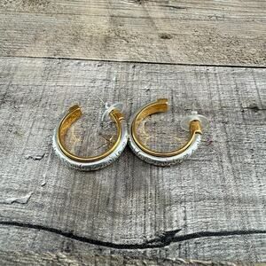 Hoop Earrings Engraved Two Toned Gold & Silver Classy